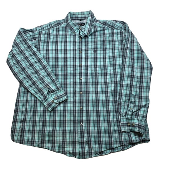 Ariat Pro Series Western Shirt Mens‎ 2XL Green Black Plaid Button Up Long Sleeve - Picture 1 of 12